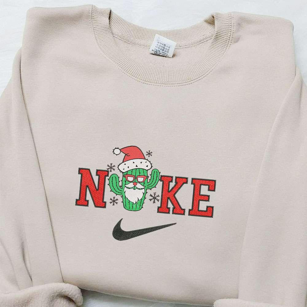 Santa Claus Cactus x Nike Christmas Embroidered Sweatshirt Cartoon Christmas Embroidered Shirt Best Christmas Gift Ideas