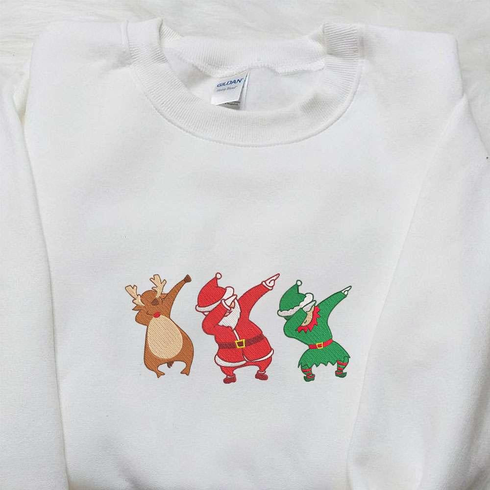 Santa Claus Elf Dabbing Christmas Embroidered Sweatshirt Movie Merry Christmas Embroidered Shirt Best Christmas Day Gift Ideas