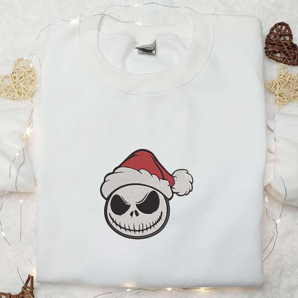 Santa Claus Jack Skellington Embroidered Sweatshirt Cute Halloween Embroidered Hoodie Best Christmas Gift Ideas