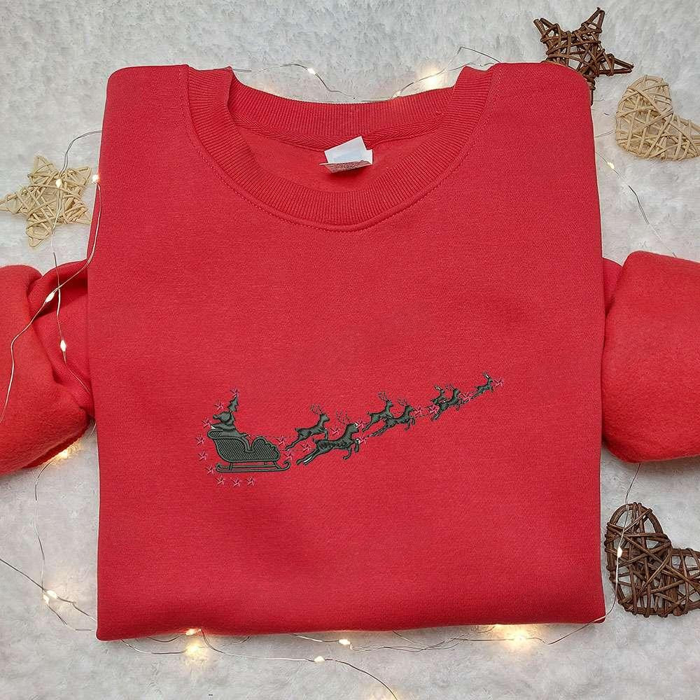 Santa Claus x Nike Swoosh Embroidered Sweatshirt Nike Inspired Embroidered Shirt Best Christmas Gift Ideas