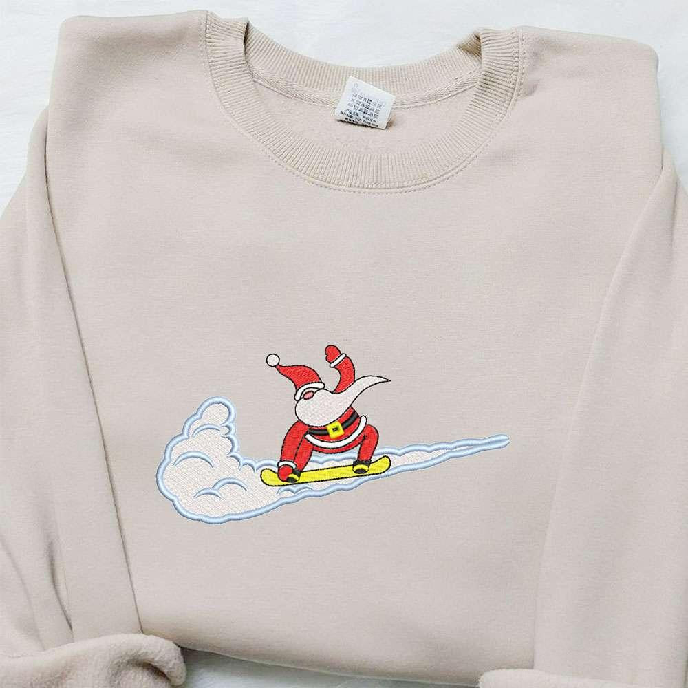 Santa Claus x Swoosh Embroidered Hoodie Christmas Embroidered Sweatshirt Custom Embroidered Hoodie
