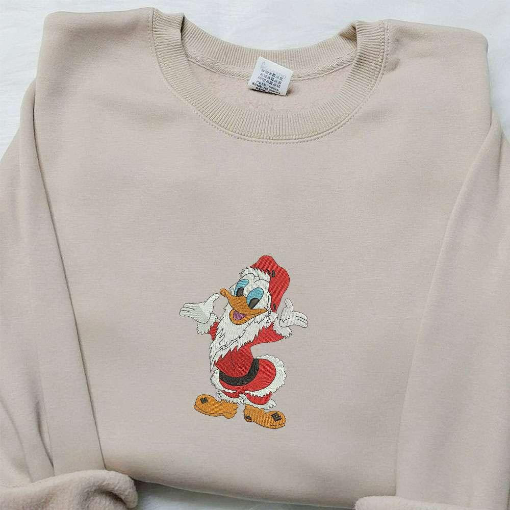 Santa Donald Duck Embroidered Shirt Disney Characters Embroidered Hoodie Best Christmas Gifts For Family