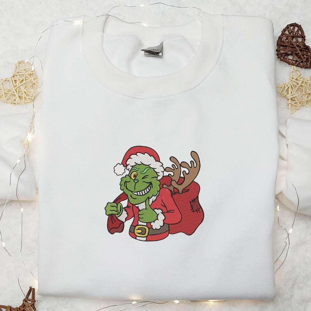 Santa Grinch Funny Embroidered Shirt Christmas Embroidered Hoodie Best Gifts For Family