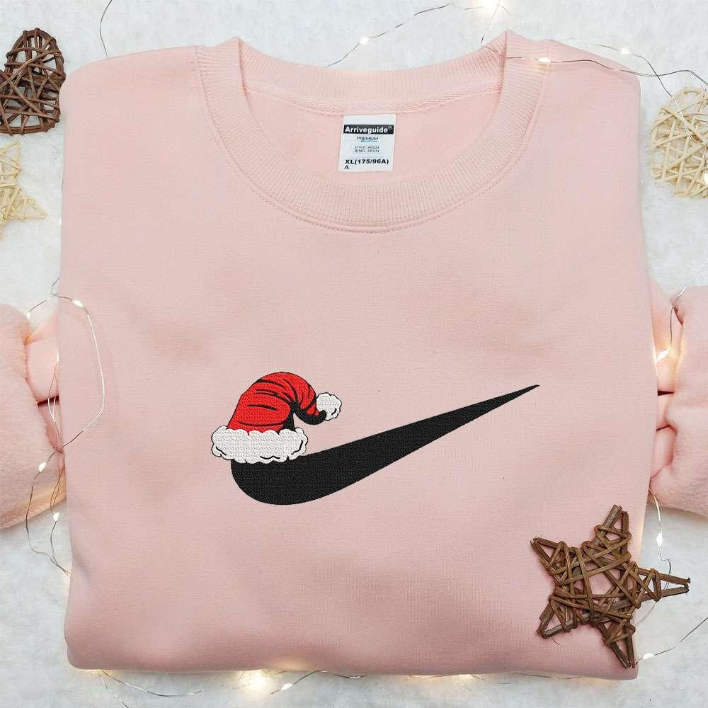Santa Hat x Swoosh Embroidered Sweatshirt Christmas Embroidered Shirt Best Christmas Gift Ideas for Family