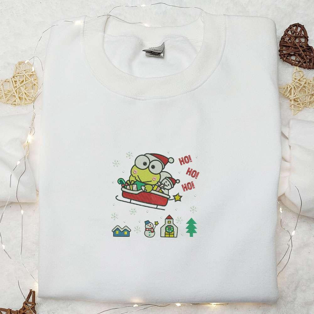 Santa Keroppi Embroidered Shirt Cartoon Embroidered Hoodie Christmas Embroidered Shirt
