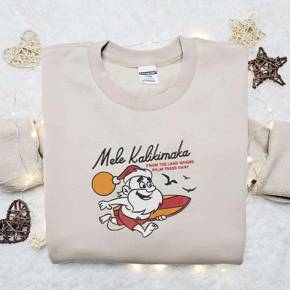 Santa Mele Kalikimaka Christmas Embroidered Sweatshirt Cute Christmas Embroidered Sweatshirt Best Christmas Gift Ideas