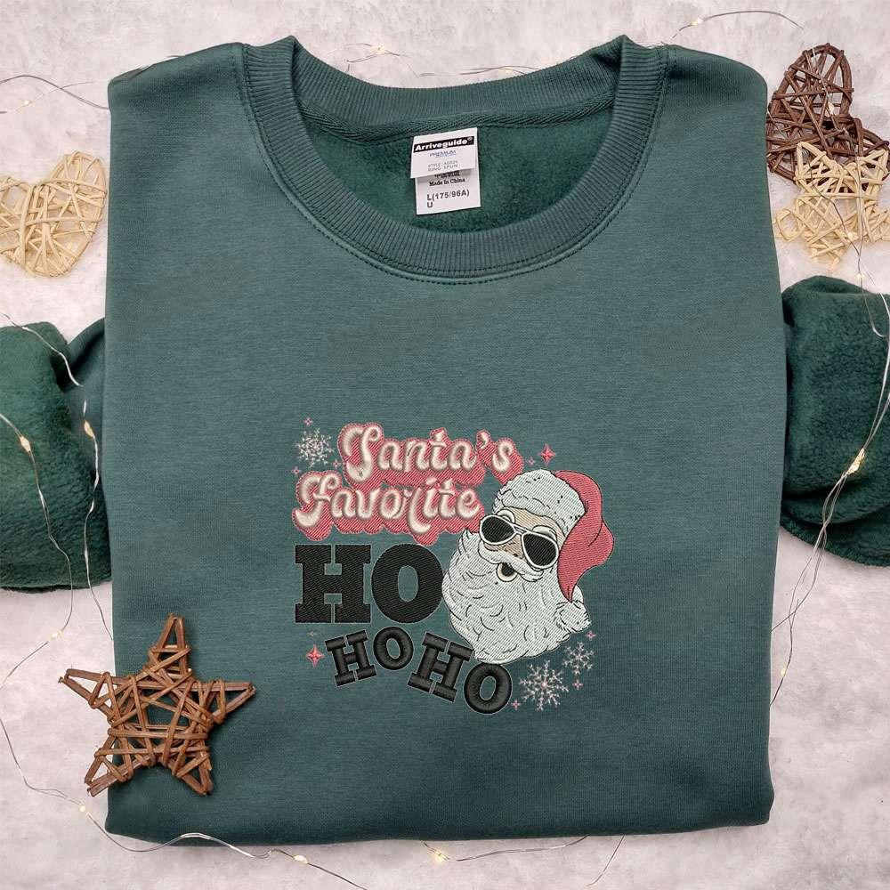 Santas Favorite Ho Ho Ho Embroidered Shirt Retro Christmas Embroidered Hoodie Best Gifts For Family