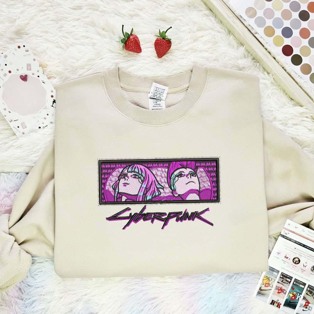 Sasha Yakovleva And David Martinez Cyberpunk Anime , Anime Embroidered T-shirt Sweatshirt Hoodie, Inspired Anime Movie, Best Gift for Anime Fans