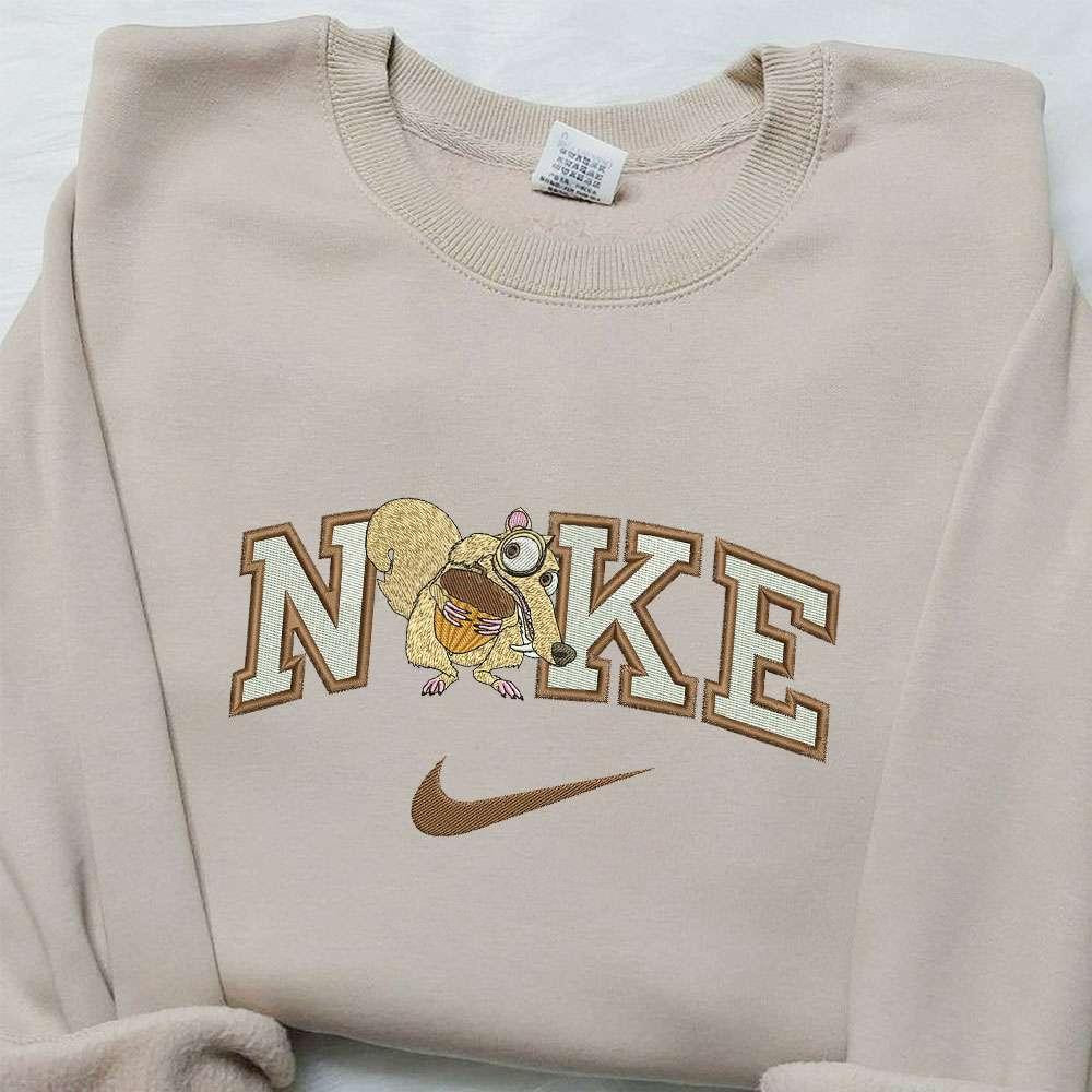 Scrat X Nike Embroidered Sweatshirt Ice Age Disney Embroidered Shirt Nike Inspired Embroidered Shirt
