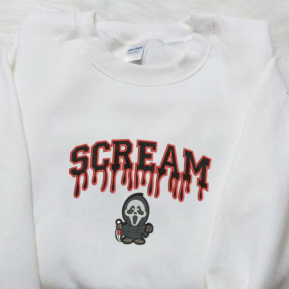Scream Ghost Embroidered Shirt Spooky Halloween Embroidered Shirt Best Gifts for Family