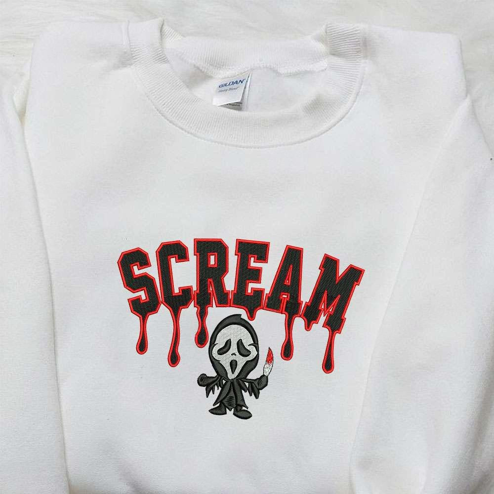 Scream Ghost Halloween Embroidered Shirt Spooky Halloween Embroidered Shirt Best Gifts for Family