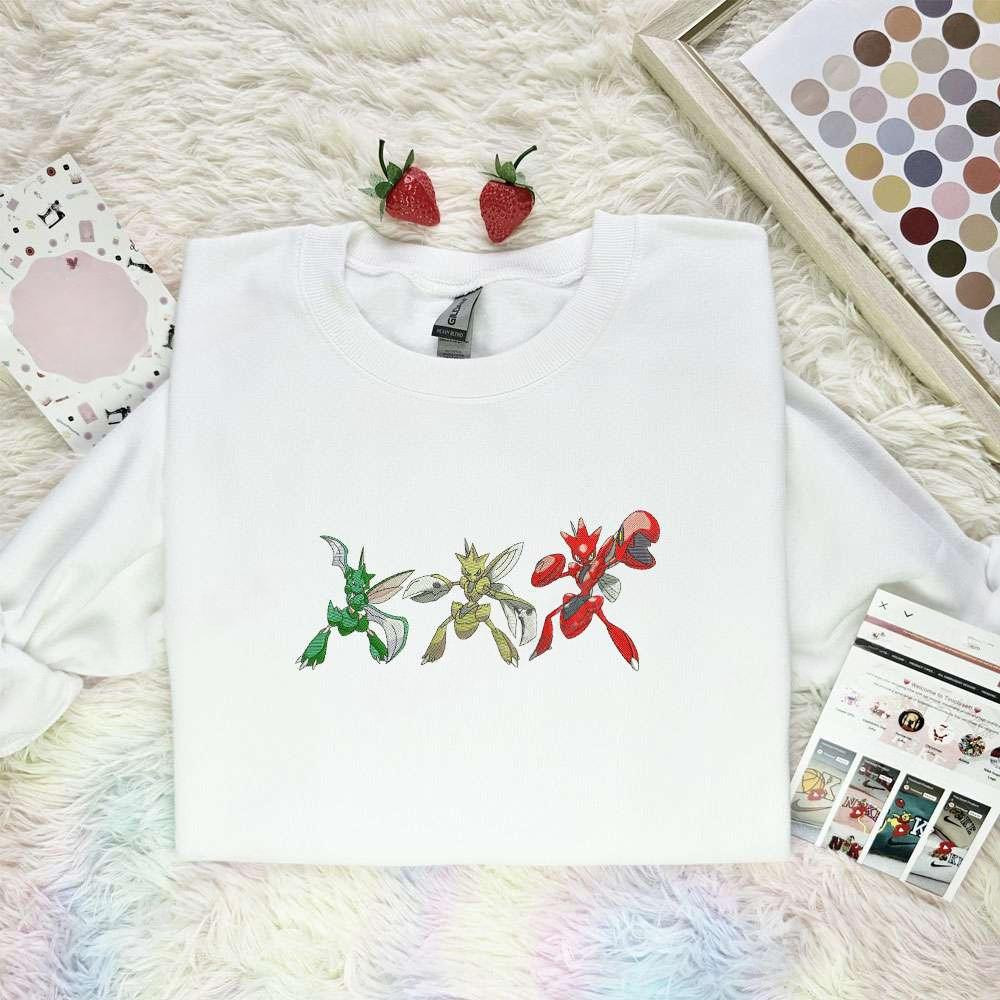 Scyther And Scizor Embroidered Shirt Pokemon Anime Embroidered Hoodie , Anime Embroidered T-shirt Sweatshirt Hoodie, Inspired Anime Movie, Best Gift for Anime Fans