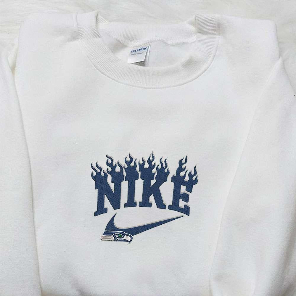 Seattle Seahawks x Nike Flame Embroidered Shirt NFL Sports Embroidered Hoodie Best Fandom Gift Ideas