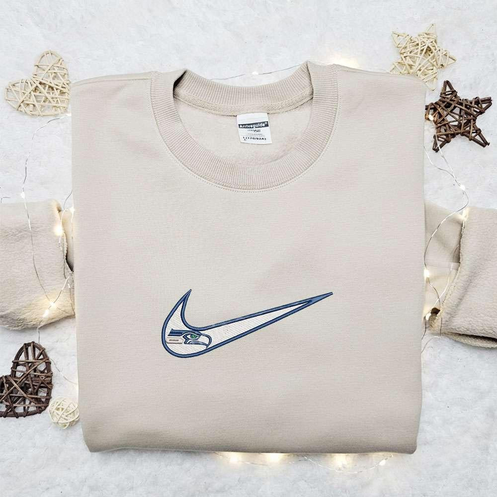 Seattle Seahawks x Nike Swoosh Embroidered Shirt NFL Sports Embroidered Hoodie Best Fandom Gift Ideas 1