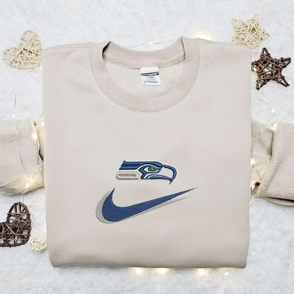 Seattle Seahawks x Nike Swoosh Embroidered Shirt NFL Sports Embroidered Hoodie Best Fandom Gift Ideas