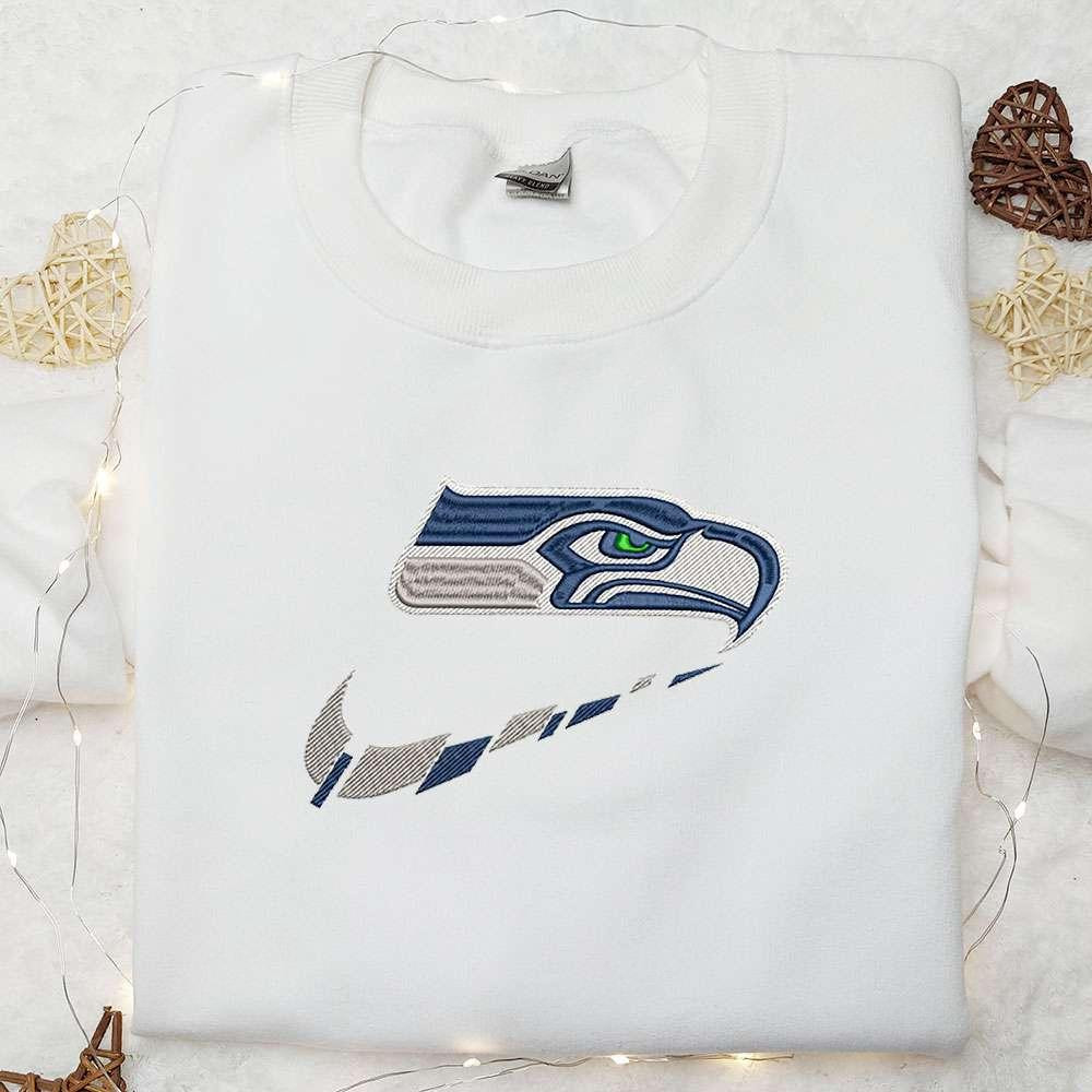 Seattle Seahawks x Nike Swoosh Embroidered Shirt NFL Sports Embroidered Hoodie Best Gift Idea 1
