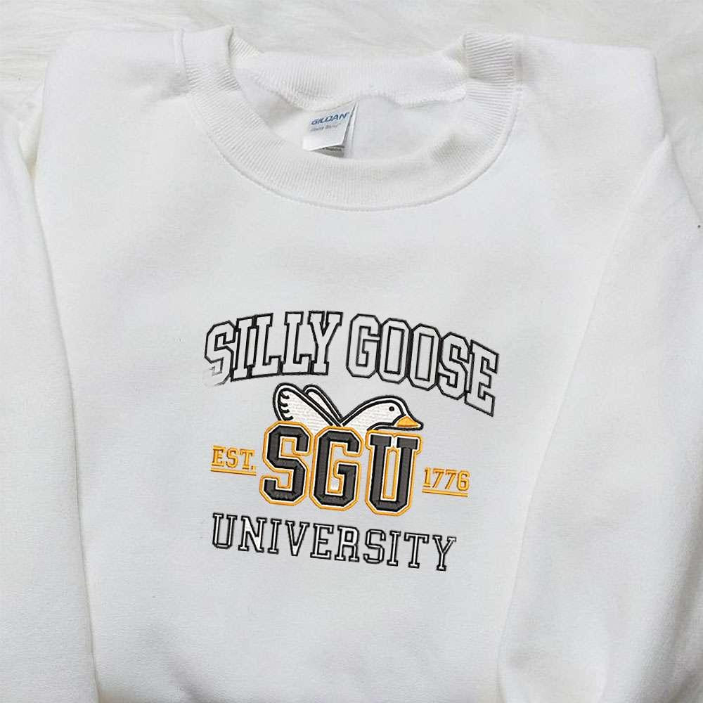 SGU Silly Goose University Embroidered Shirt Animal Embroidered Shirt Cute Embroidered Shirt