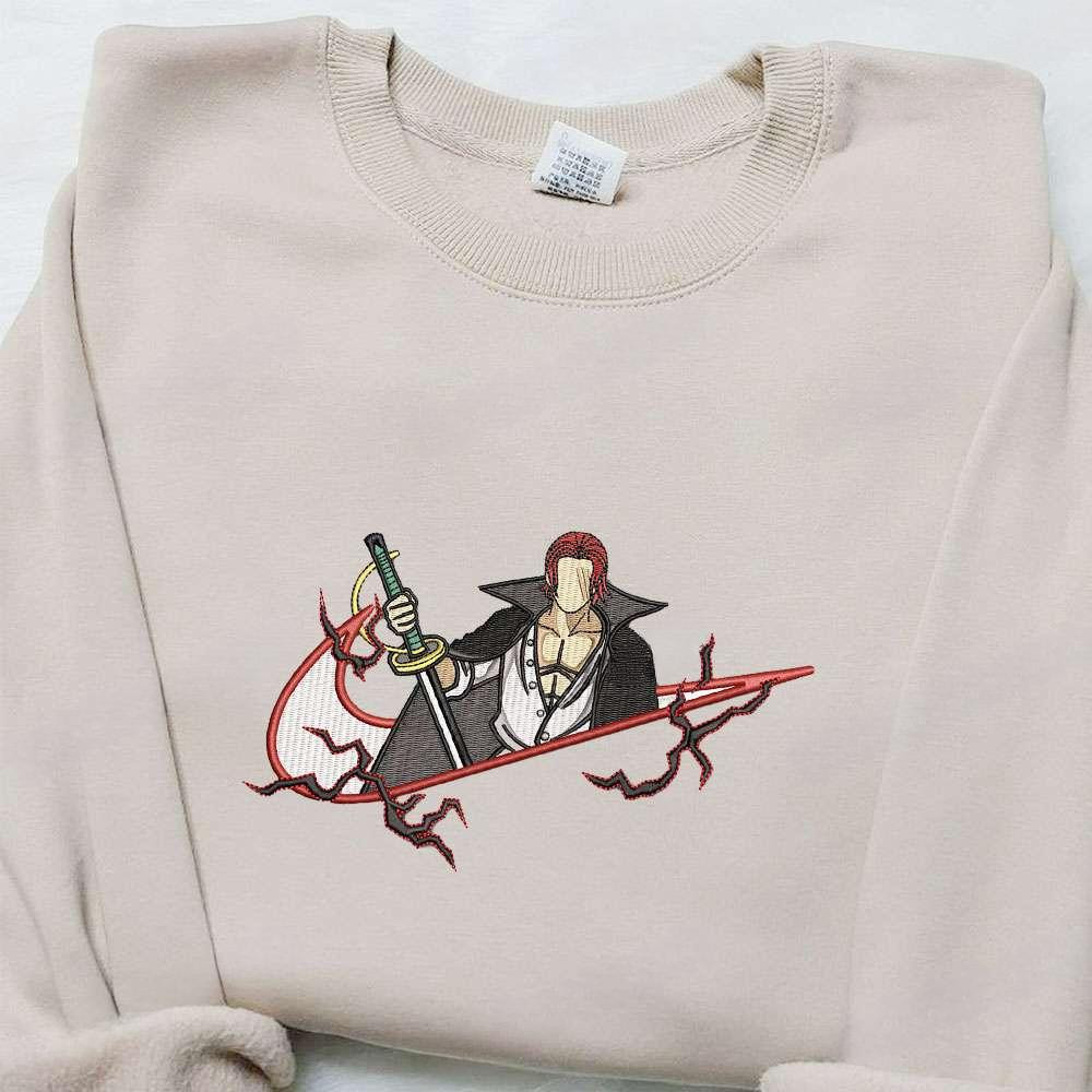 Shank Haki X Swoosh Anime Embroidered Sweatshirt Cool Anime Clothing , Anime Embroidered T-shirt Sweatshirt Hoodie, Inspired Anime Movie, Best Gift for Anime Fans