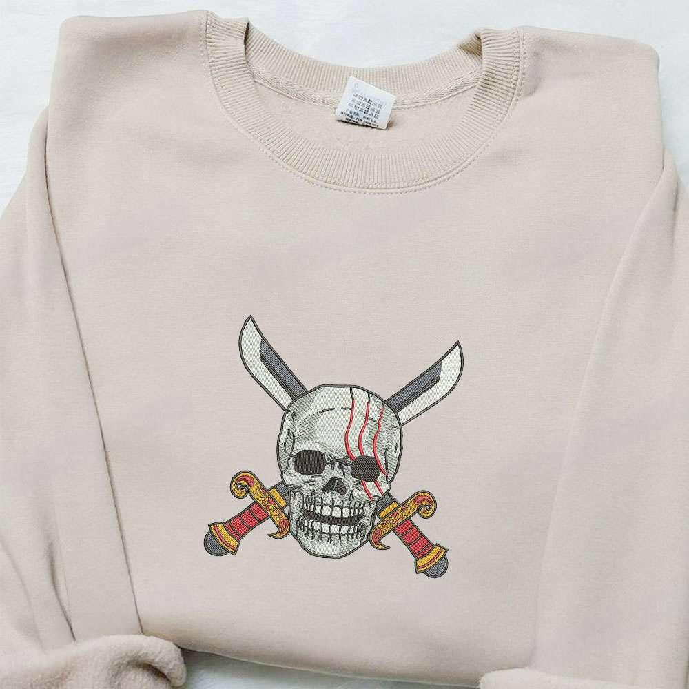 Shanks Skull Embroidered Sweatshirt One Piece , Anime Embroidered T-shirt Sweatshirt Hoodie, Inspired Anime Movie, Best Gift for Anime Fans