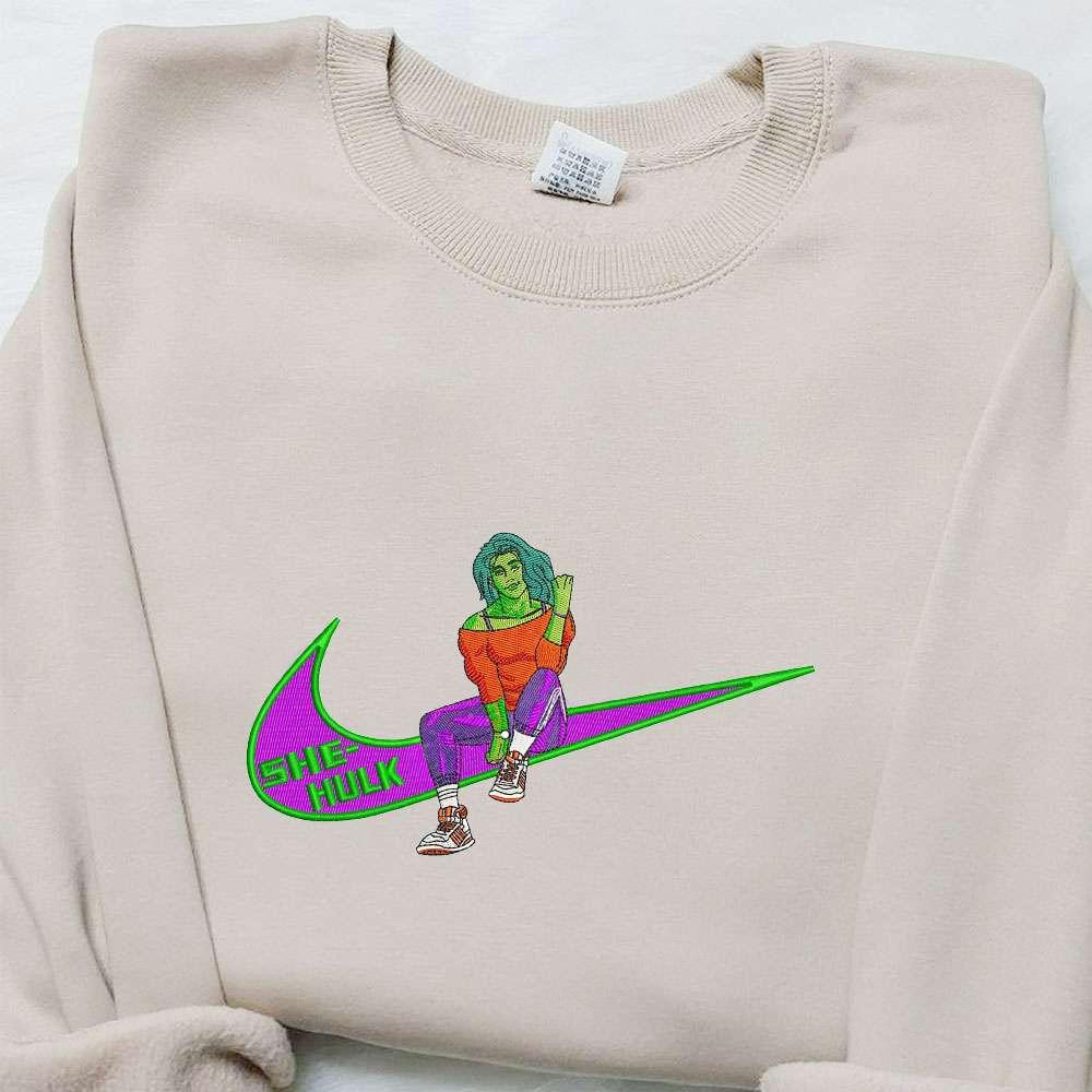 She Hulk x Swoosh Movie Embroidered Hoodie Marvel Universe Embroidered Sweatshirt Custom Embroidered Hoodie
