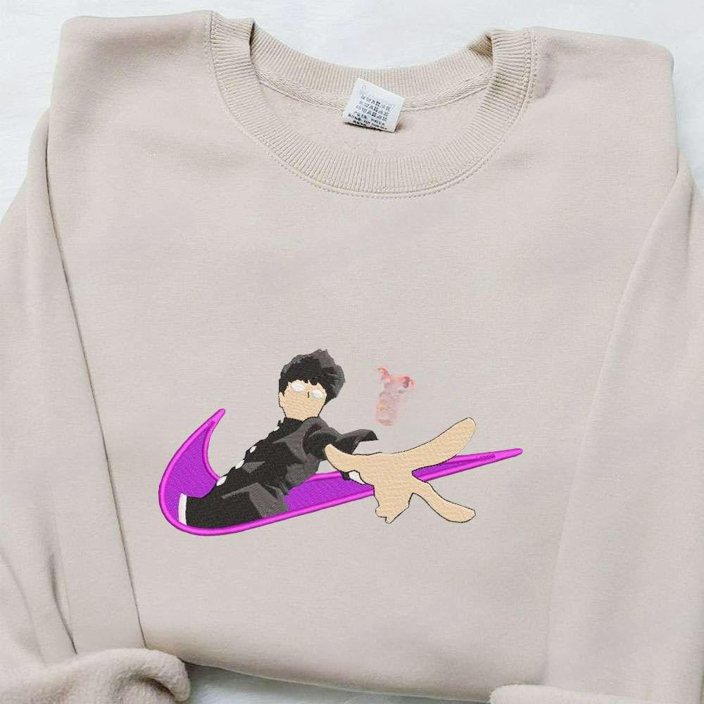 Shigeo Kageyama X Swoosh Anime Embroidered Sweatshirt Cool Anime Clothing , Anime Embroidered T-shirt Sweatshirt Hoodie, Inspired Anime Movie, Best Gift for Anime Fans