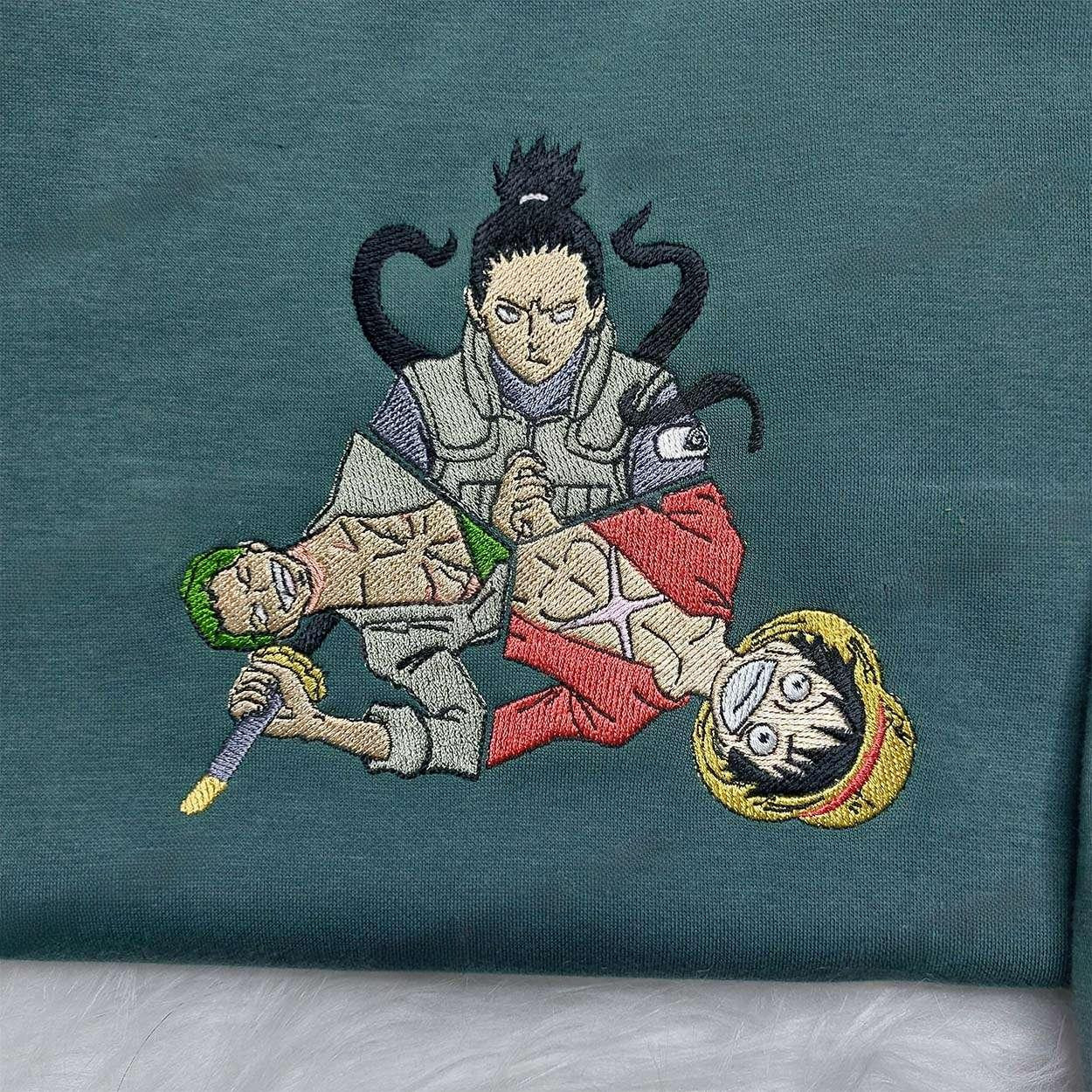 Shikamaru Zoro Luffy Embroiderder Shirt Anime Embroidered Shirt Anime Gifts For Fans 2 , Anime Embroidered T-shirt Sweatshirt Hoodie, Inspired Anime Movie, Best Gift for Anime Fans