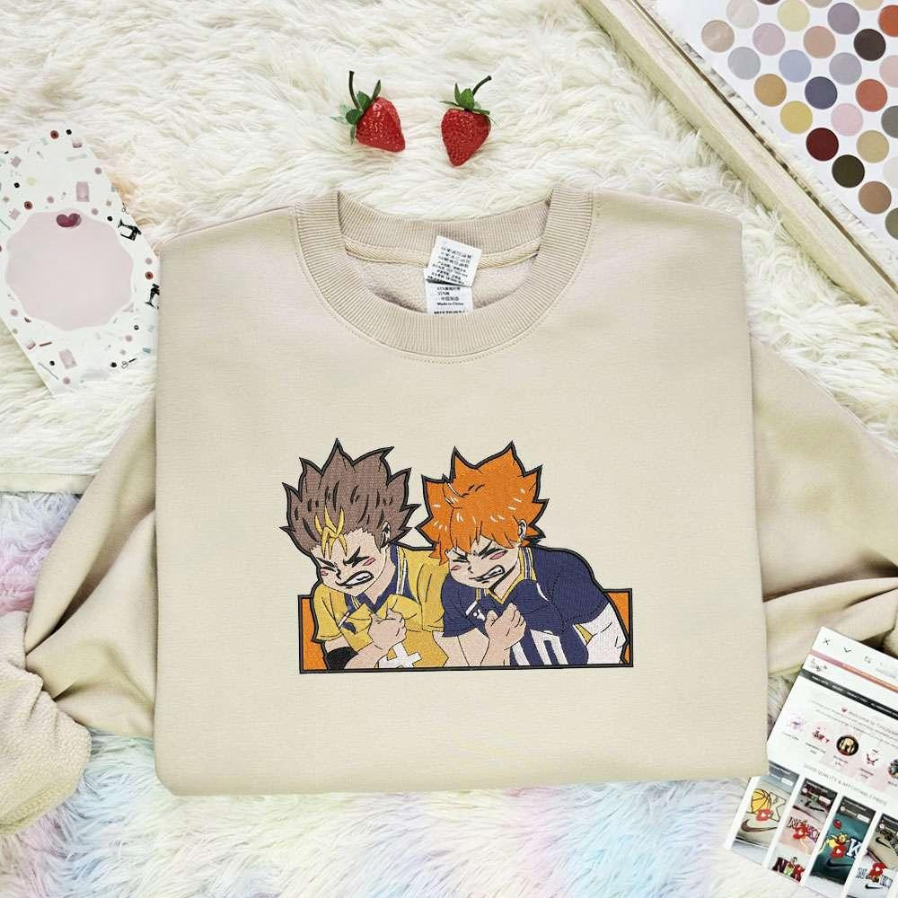 Shoyo And Nishinoya Haikyuu Anime Embroidered Shirt , Anime Embroidered T-shirt Sweatshirt Hoodie, Inspired Anime Movie, Best Gift for Anime Fans