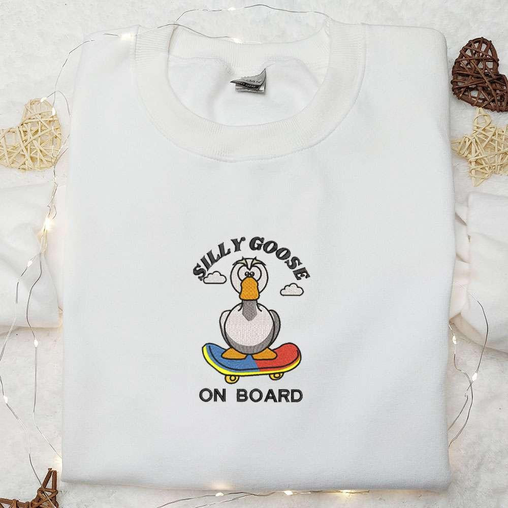 Silly Goose on Broad Embroidered Shirt Animal Embroidered Shirt Cute Embroidered Shirt