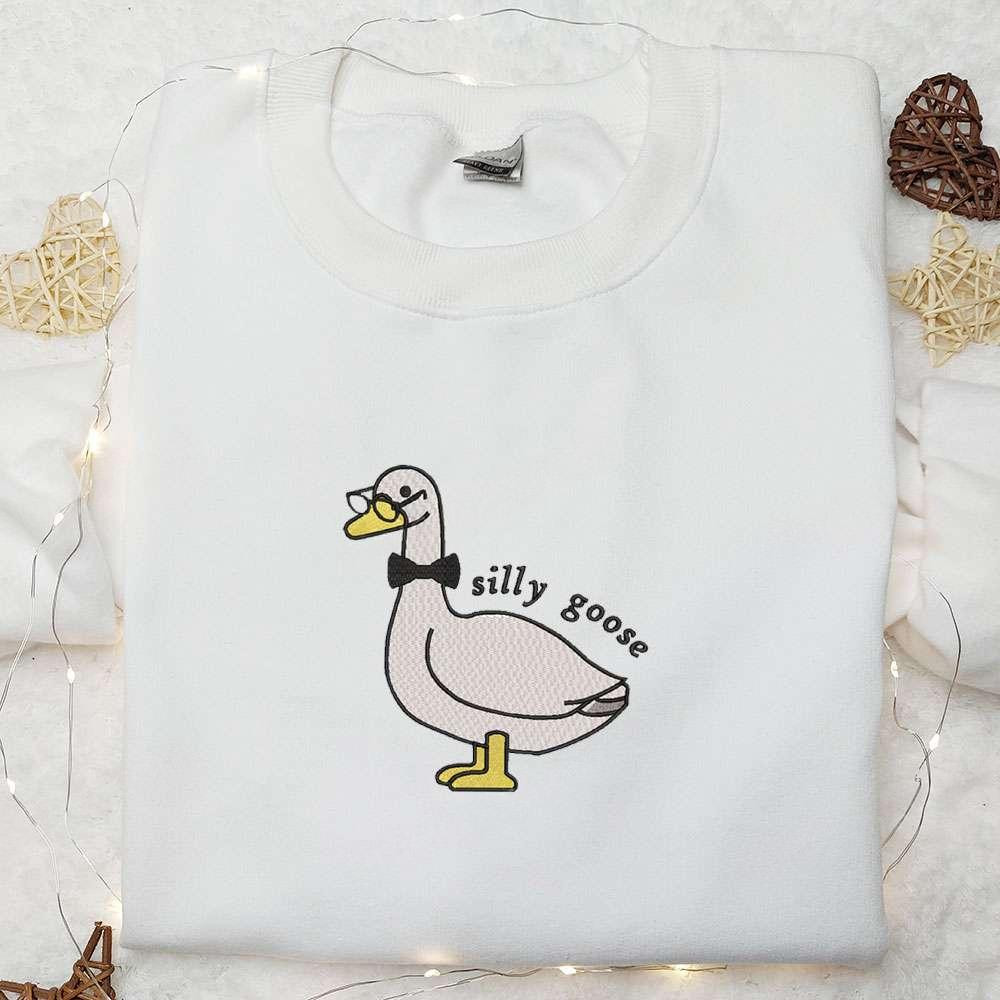Silly Goose with Glasses Embroidered Shirt Animal Embroidered Shirt Funny Embroidered Shirt