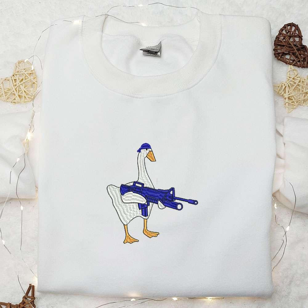 Silly Goose with Gun Embroidered Shirt Animal Embroidered Shirt Funny Embroidered Shirt 1