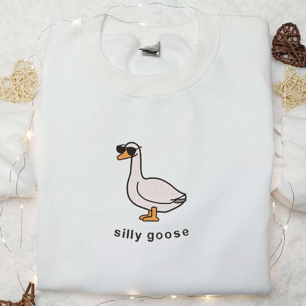 Silly Goose with Sunglasses Embroidered Shirt Animal Embroidered Shirt Funny Embroidered Shirt