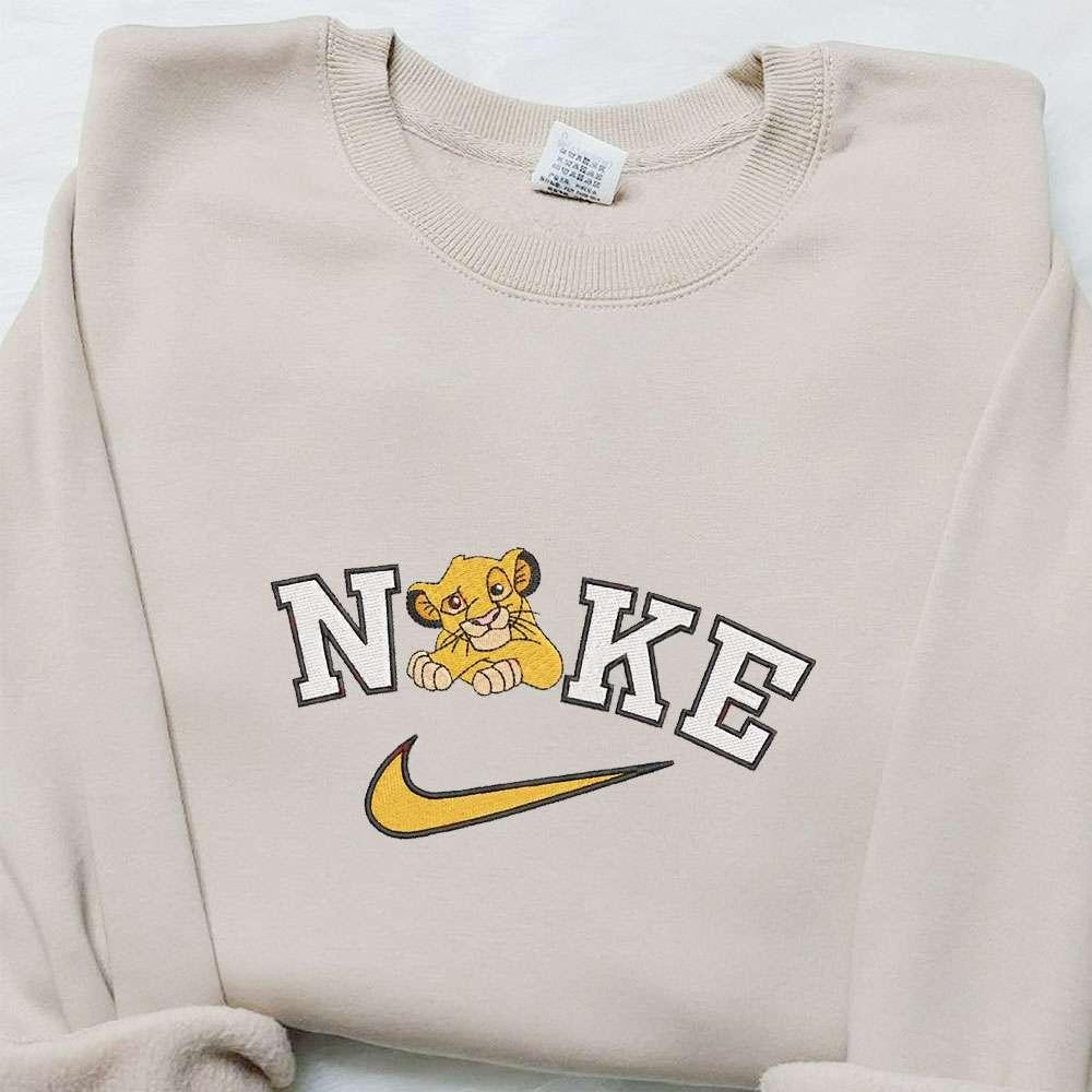 Simba X Nike Cartoon Embroidered Sweatshirt Disney Characters Embroidered Shirt Custom Embroidered Shirt