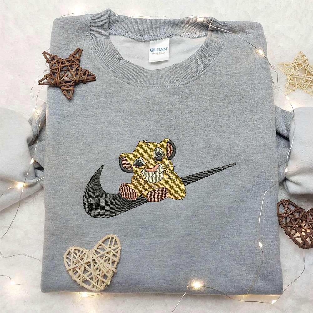 Simba X Nike Swoosh Embroidered Sweatshirt The Lion King Disney Embroidered Shirt Nike Inspired Embroidered Shirt