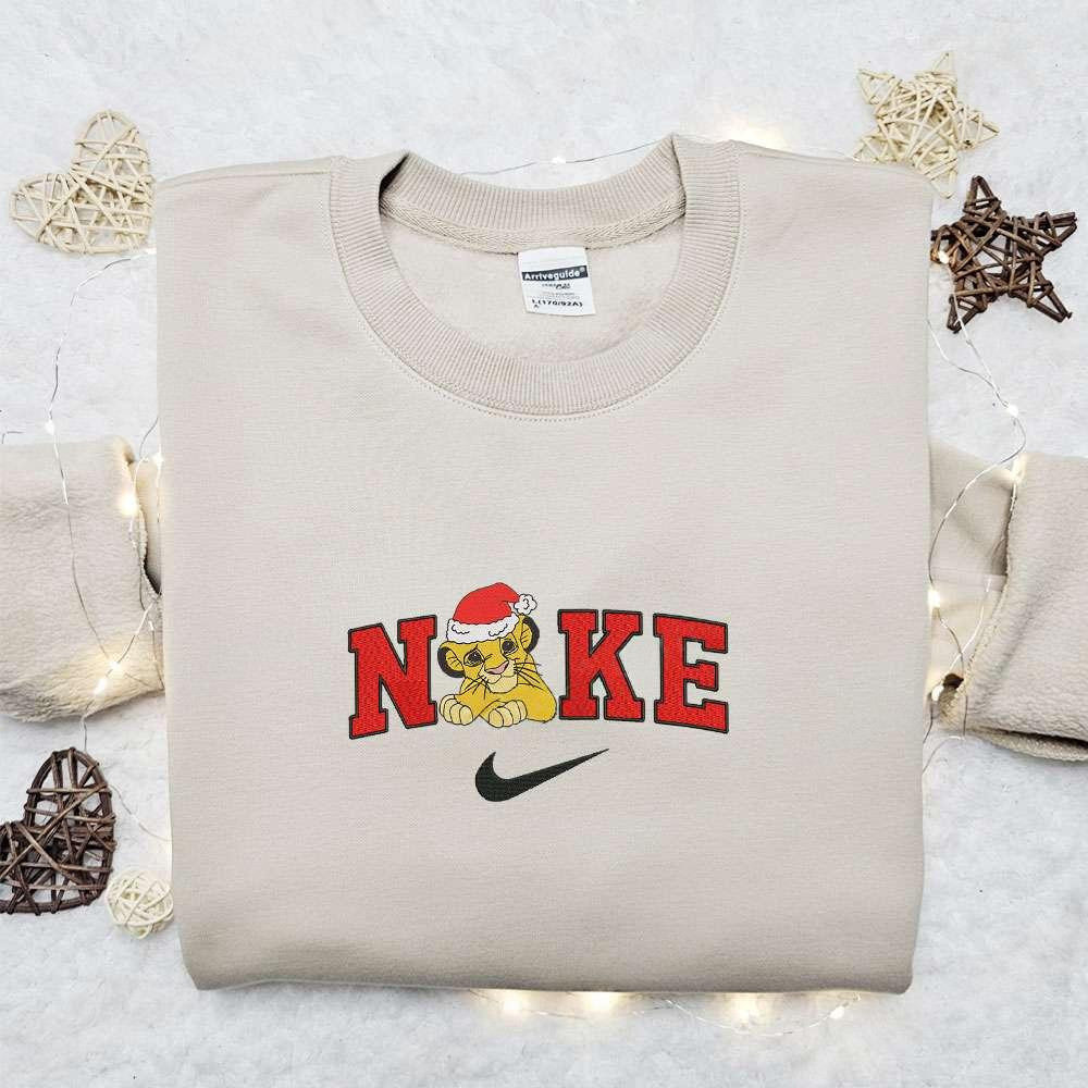 Simba Xmas Hat x Nike Christmas Embroidered Sweatshirt Disney Characters Movie Merry Christmas Embroidered Shirt Best Christmas Day Gift Ideas
