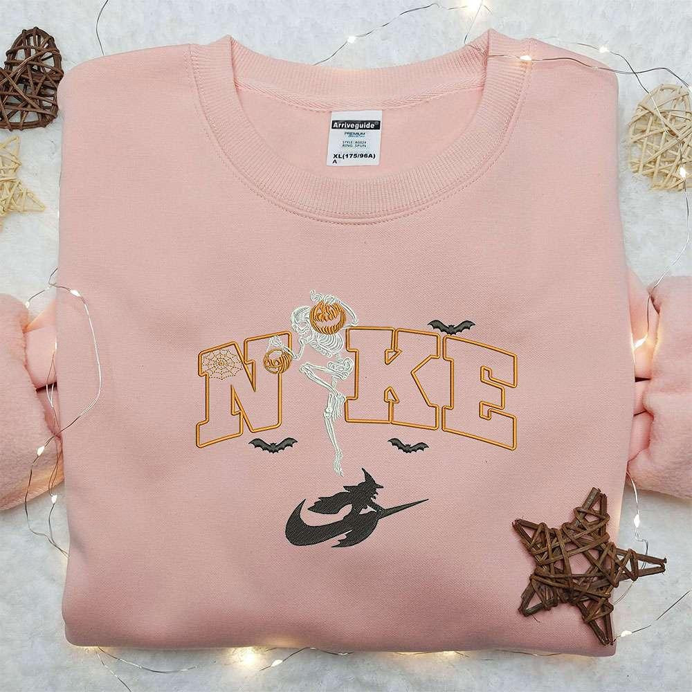 Skeleton Pumpkin Witch x Nike Embroidered Sweatshirt Nike Inspired Embroidered Shirt Best Halloween Gift Ideas