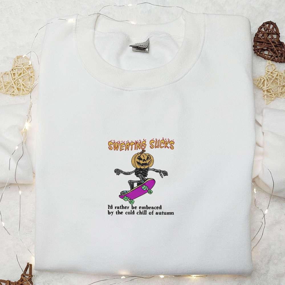 Skeleton Skateboarding Embroidered Sweatshirt Halloween Embroidered Hoodie Best Halloween Gift Ideas