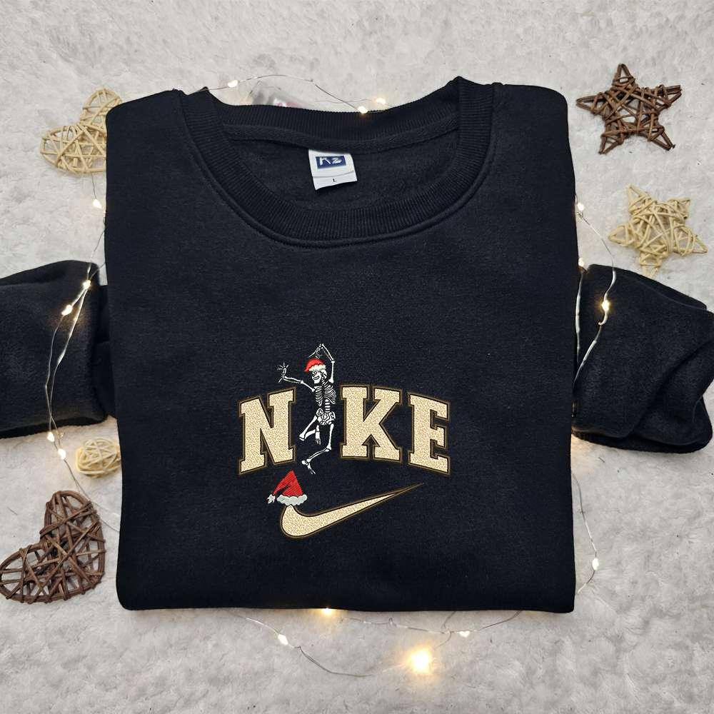 Skeleton Xmas x Nike Embroidered Hoodie Nike Inspired Embroidered Shirt Best Halloween Gift Ideas