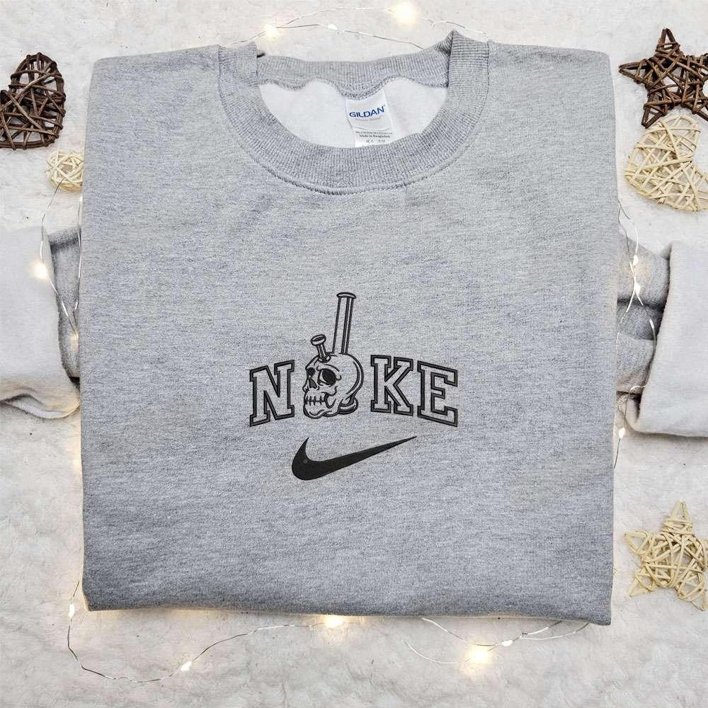 Skull Smoking Pipe x Nike Embroidered Hoodie Halloween Embroidered Shirt Best Halloween Gift Ideas for Family