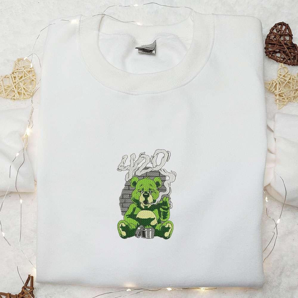 Smoking Bear Embroidered Shirt Cool Embroidered Shirt Best Gifts for Family