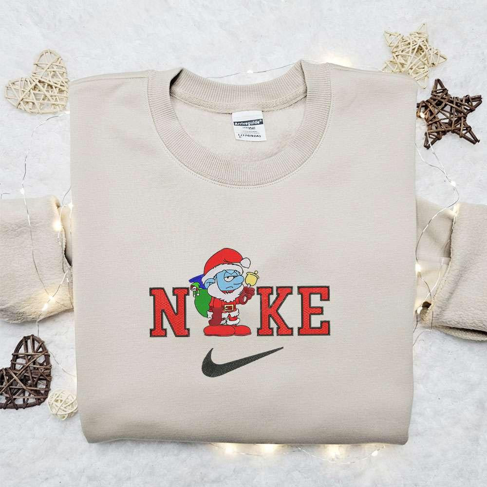 Smurf Santa x Nike Christmas Embroidered Sweatshirt Disney Movie Christmas Embroidered Shirt Best Christmas Gift Ideas