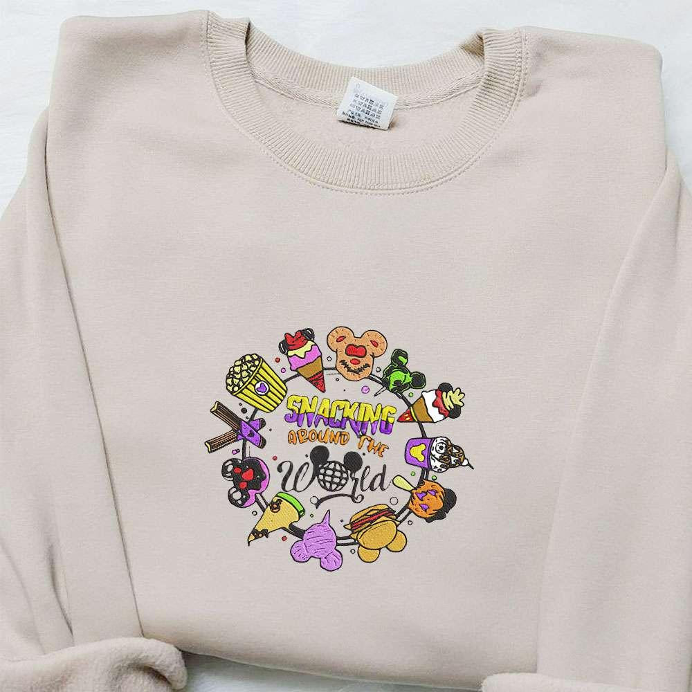 Snacking Around The World Embroidered Sweatshirt Disney Cartoon Embroidered Shirt Best Halloween Gift Ideas