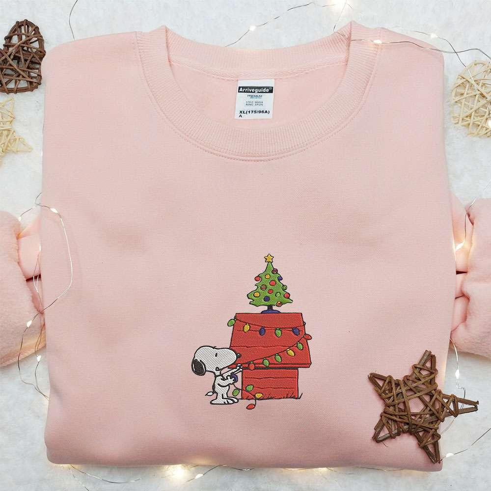 Snoopy And Christmas House Embroidered Shirt Disney Characters Embroidered Hoodie Christmas Embroidered Shirt 1