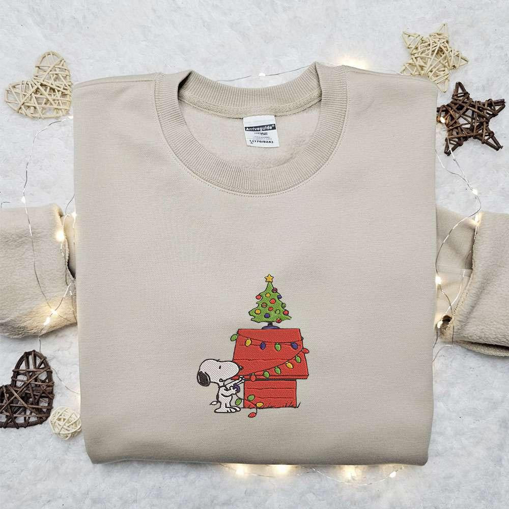 Snoopy And Christmas House Embroidered Shirt The Peanuts Cartoon Embroidered Hoodie Best Christmas Gifts For Family