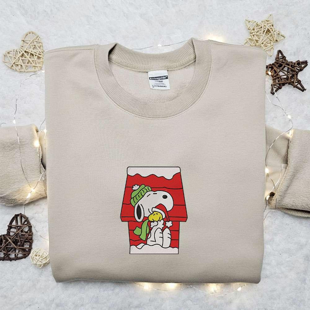 Snoopy And Woodstock Christmas House Embroidered Shirt The Peanuts Cartoon Embroidered Hoodie Best Christmas Gifts For Family 1