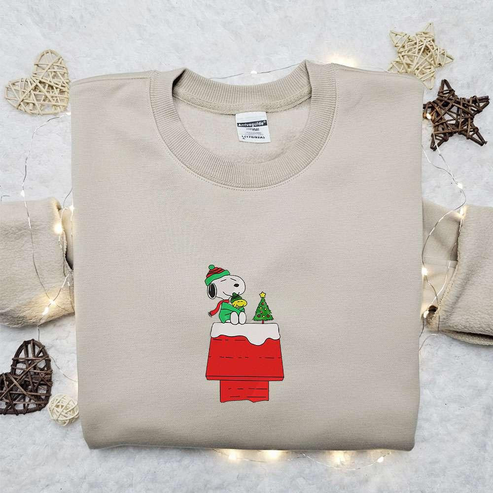 Snoopy And Woodstock Christmas House Embroidered Shirt The Peanuts Cartoon Embroidered Hoodie Best Christmas Gifts For Family
