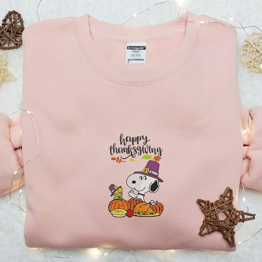 Snoopy And Woodstock Happy Thanksgiving Embroidered Shirt The Peanuts Cartoon Embroidered Hoodie Best Gifts For Family