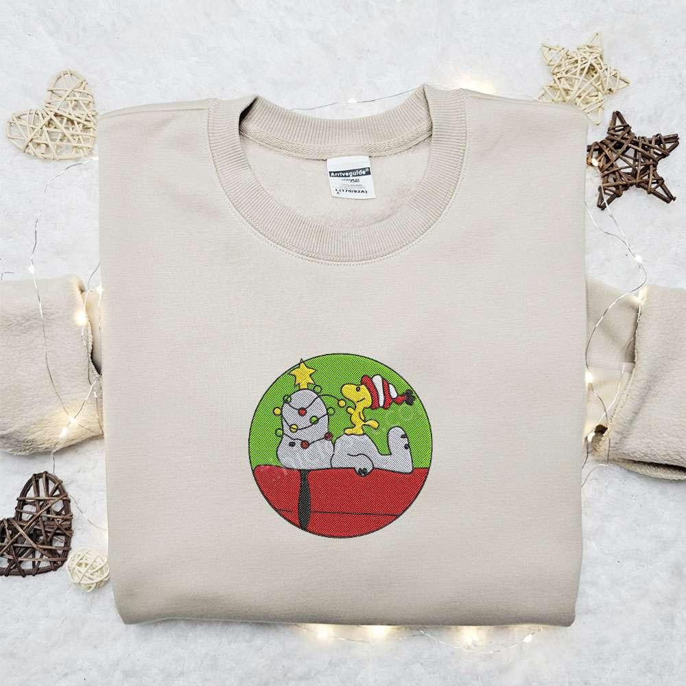 Snoopy And Woodstock Xmas Embroidered Shirt Christmas Embroidered Hoodie Best Gifts For Family