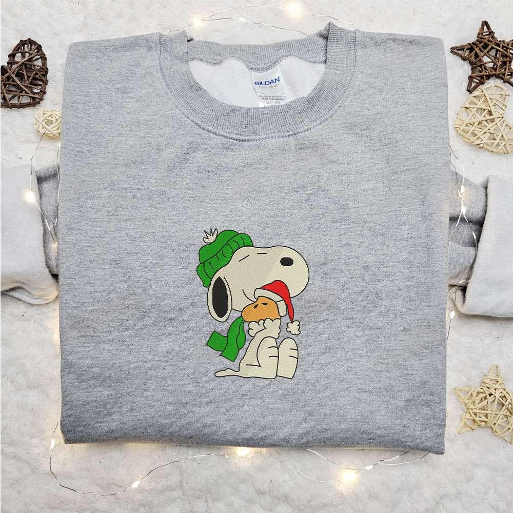Snoopy And Woodstock Xmas Embroidered Shirt The Peanuts Cartoon Embroidered Hoodie Best Christmas Gifts For Family