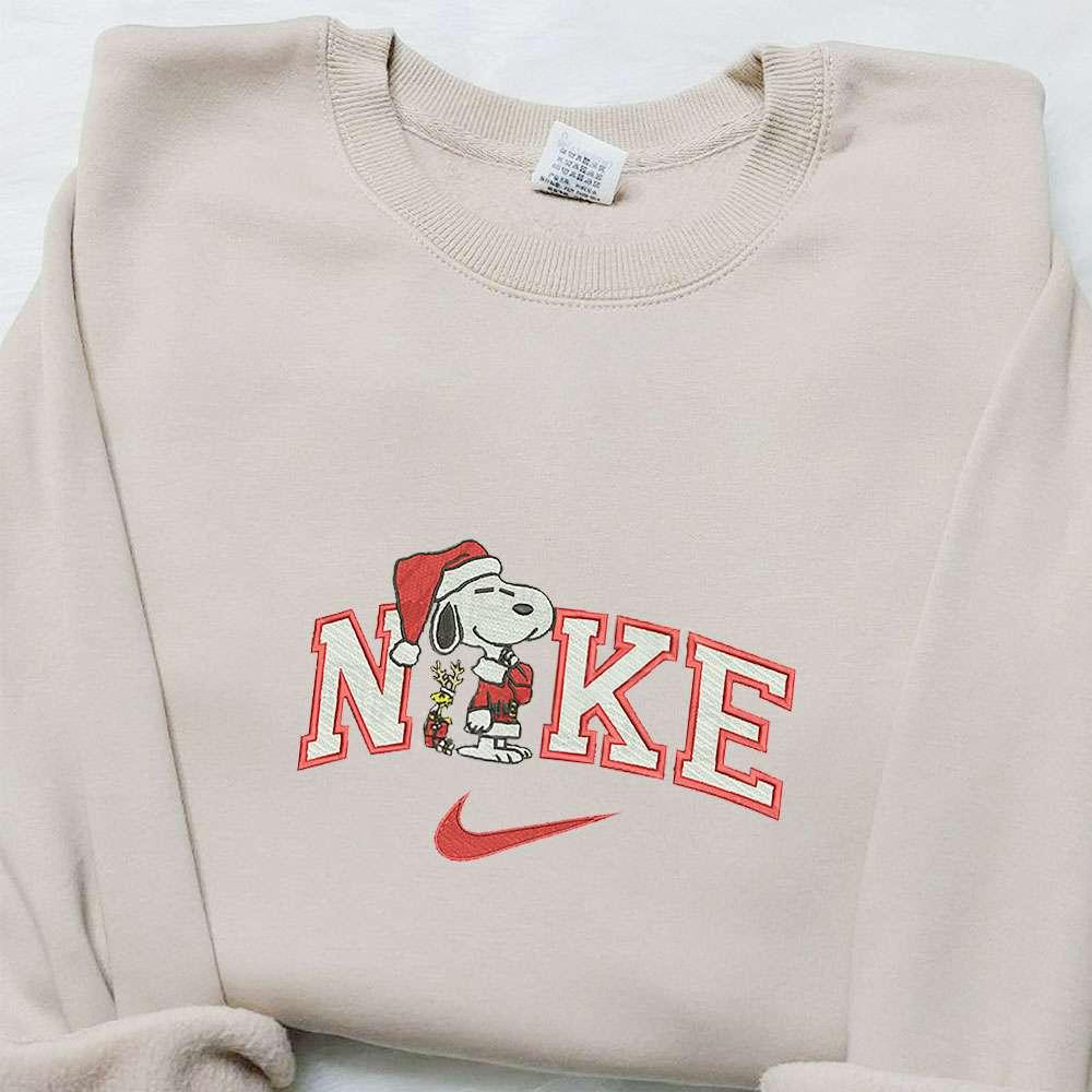 Snoopy And Woodstock Xmas x Nike Embroidered Shirt Christmas Embroidered Hoodie Nike Inspired Embroidered Sweatshirt