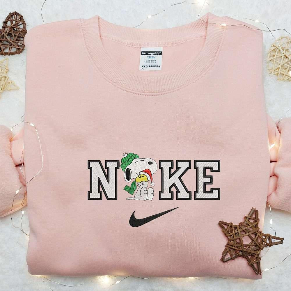 Snoopy And Woodstock Xmas x Nike Embroidered Shirt Disney The Peanuts Embroidered Hoodie Best Christmas Gifts For Family